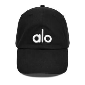 Alo Yoga Off-Duty Black White Logo Embroidered Adjustable Dad Cap Hat One Size